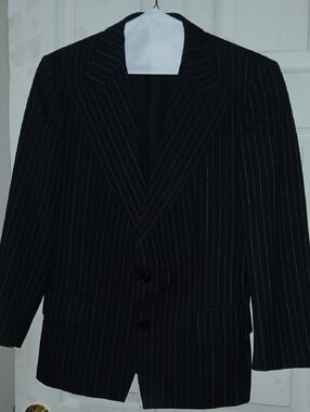 Men's Black Pinstripe Two-Button Suit Jacket